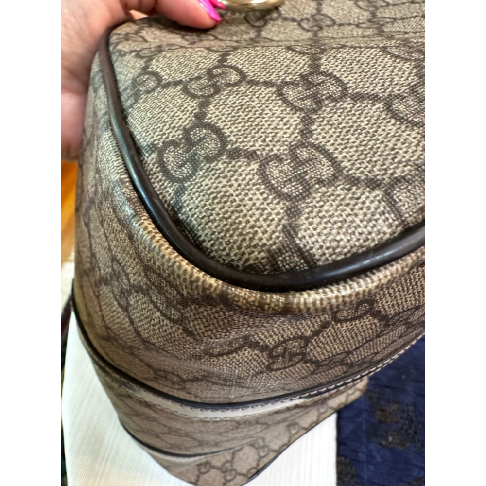 Gucci Brown Coated Canvas & Patent Leather Medium Boston Bag w/ Shoulder Strap - Picture 15 of 16